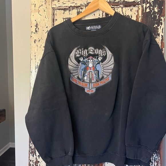 Big Dogs Black Crewneck Sweater with Bold Graphic - Picture 1 of 6